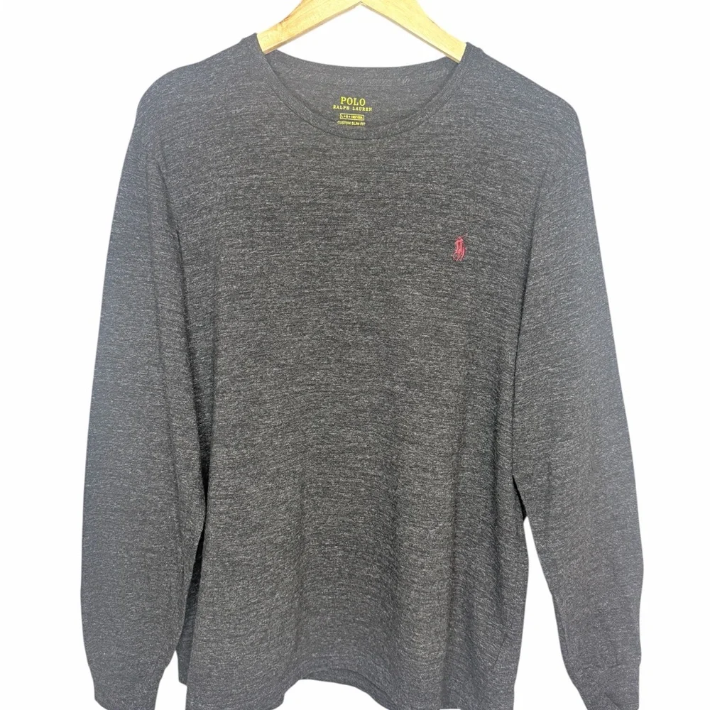 Polo by Ralph Lauren Charcoal Crewneck Long-Sleeve Shirt with Red Pony